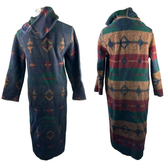 Woolrich Southwest Wool Reversible Long Hooded Blanket Coat Duster Small H14206 - Picture 2 of 16